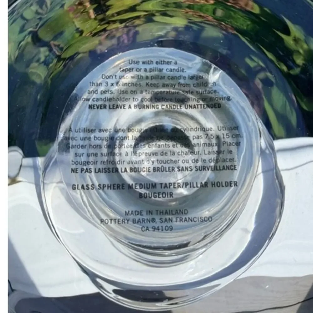 Pottery Barn Glass Sphere Medium Pillar Candle Holder Clear Glass